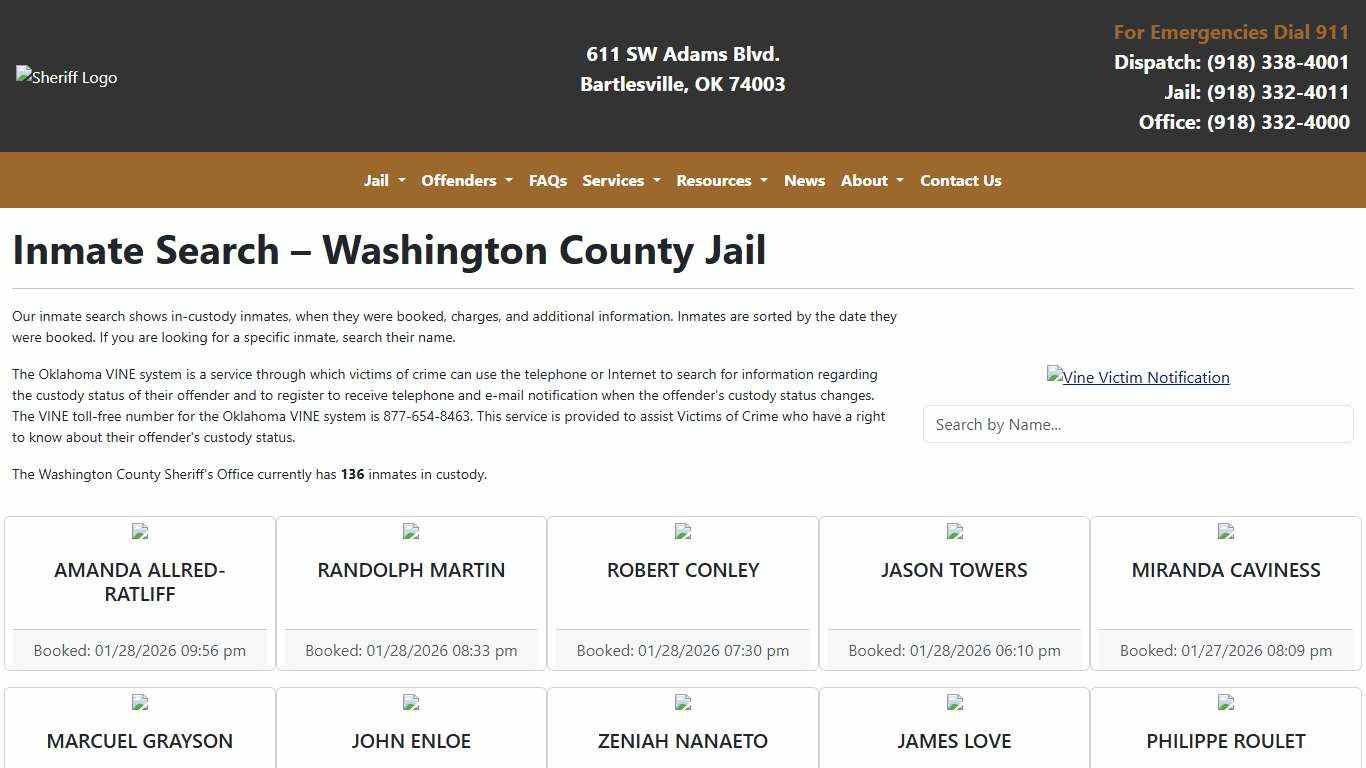 Inmate Search Washington County Sheriff's Office